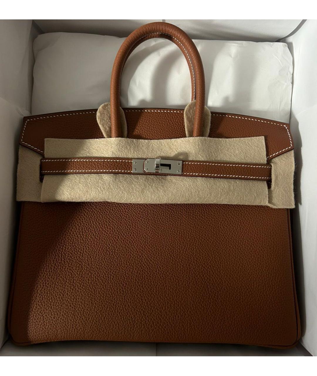 HERMES Коричневая кожаная сумка с короткими ручками, фото 2