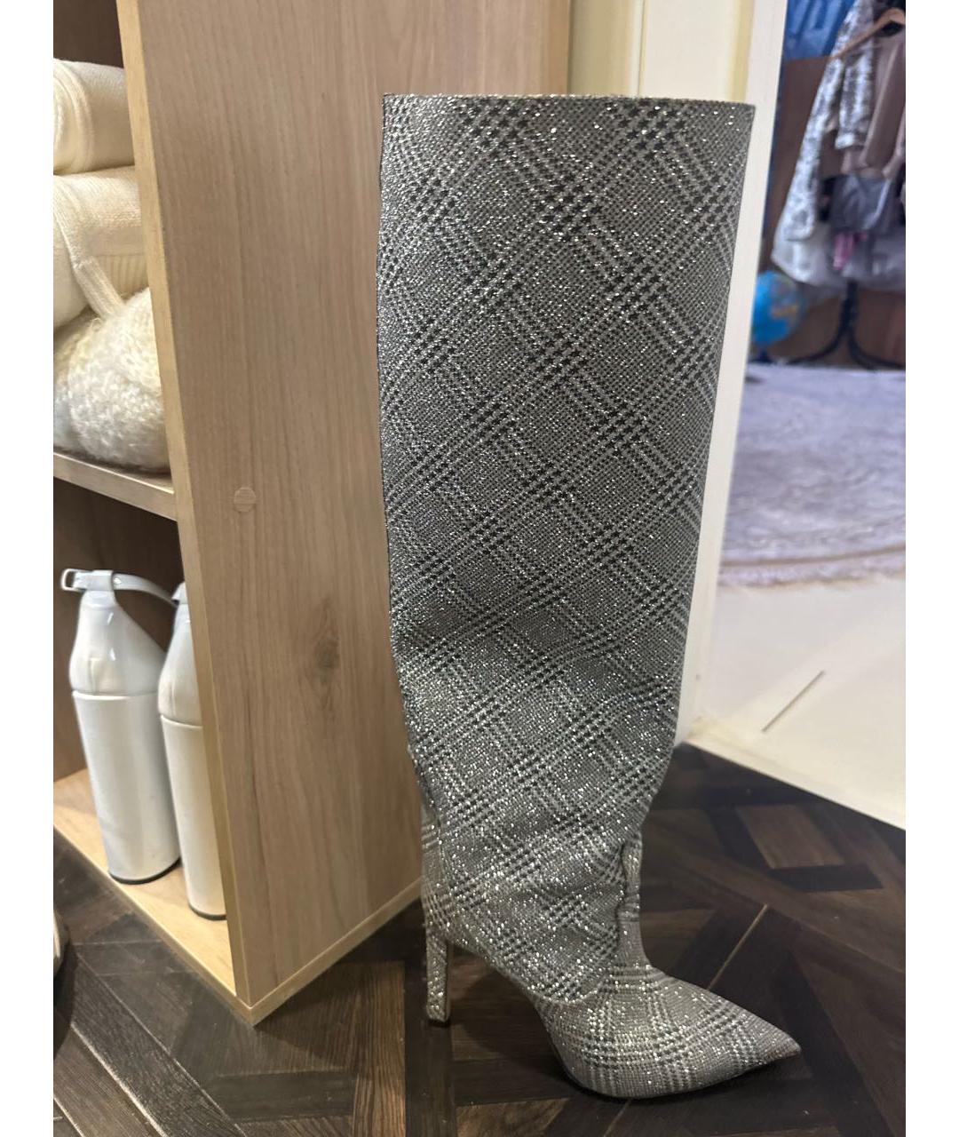 JIMMY CHOO Серебряные текстильные сапоги, фото 5