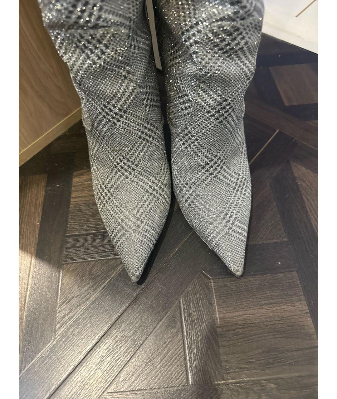 JIMMY CHOO Серебряные текстильные сапоги, фото 3