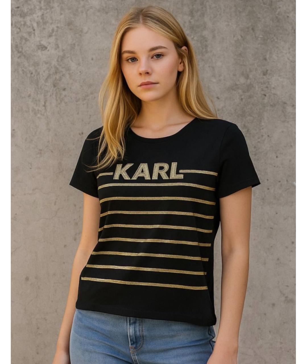 KARL LAGERFELD Черная хлопко-эластановая футболка, фото 6