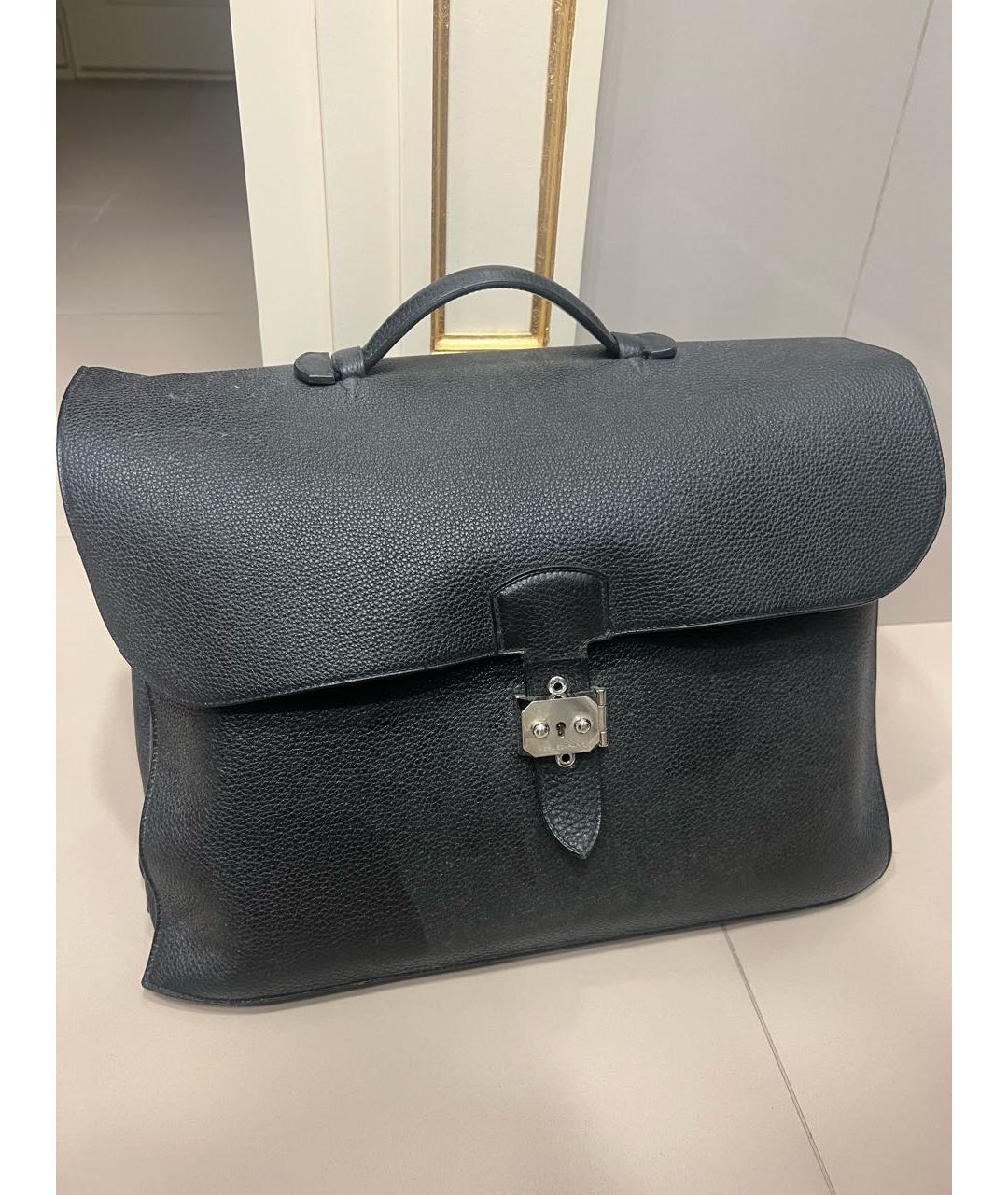 HERMES Черный кожаный портфель, фото 7