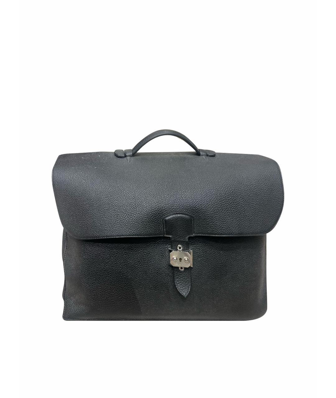 HERMES Черный кожаный портфель, фото 1
