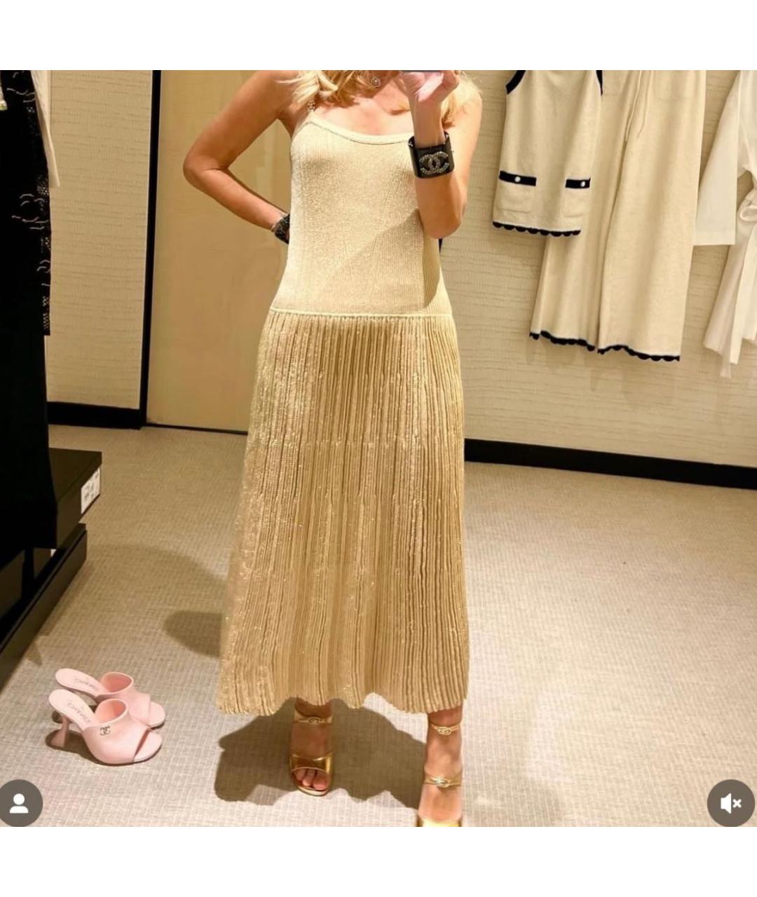 CHANEL Золотое шелковое коктейльное платье, фото 2