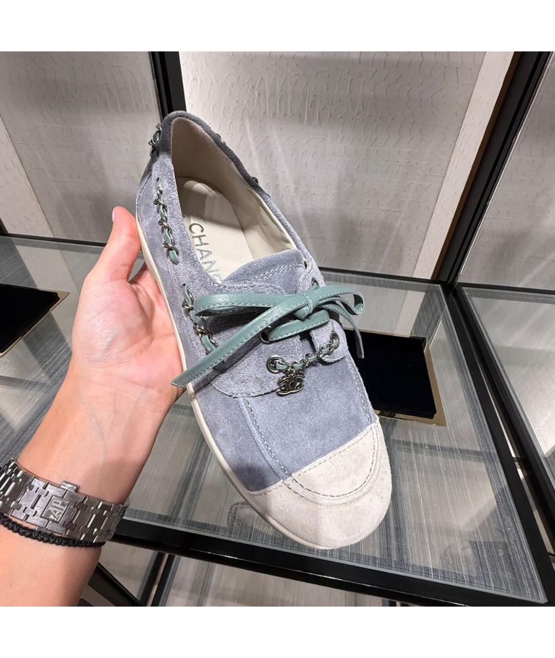 CHANEL Голубые замшевые лоферы, фото 3