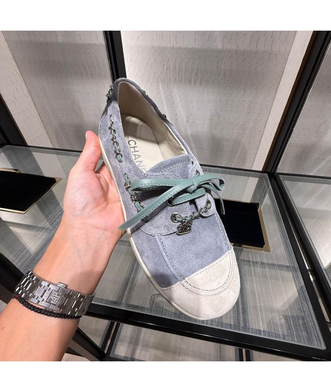 CHANEL Голубые замшевые лоферы, фото 2