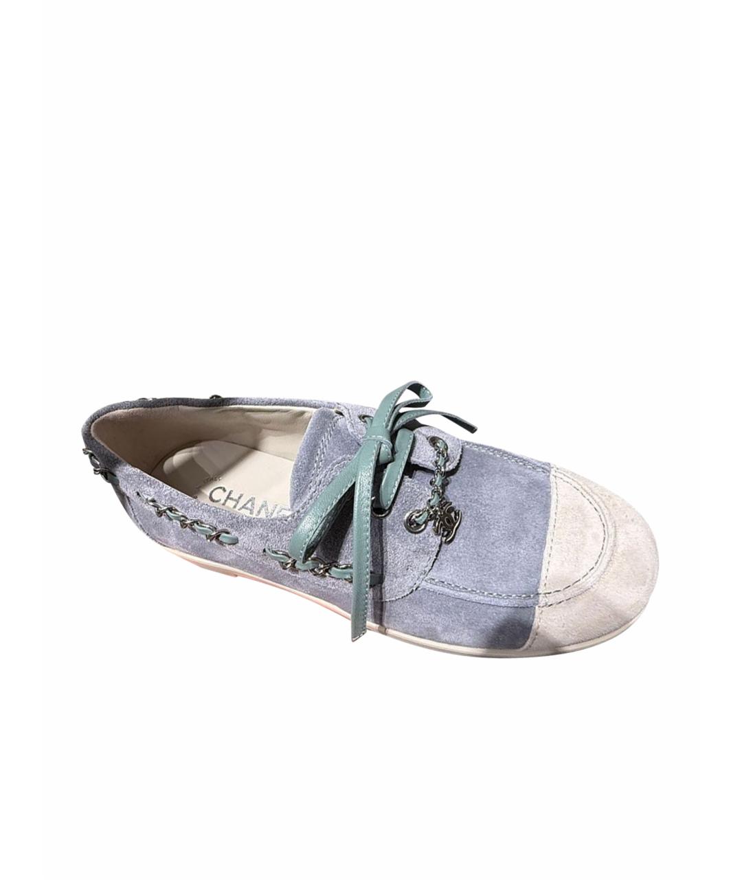CHANEL Голубые замшевые лоферы, фото 1