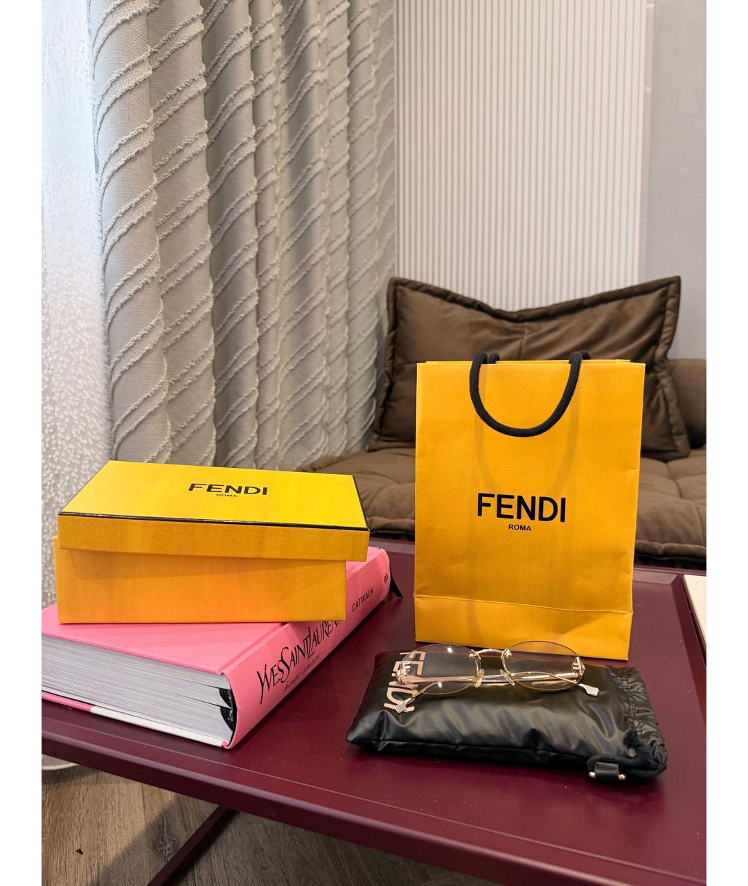 FENDI Бежевые металлические солнцезащитные очки, фото 4