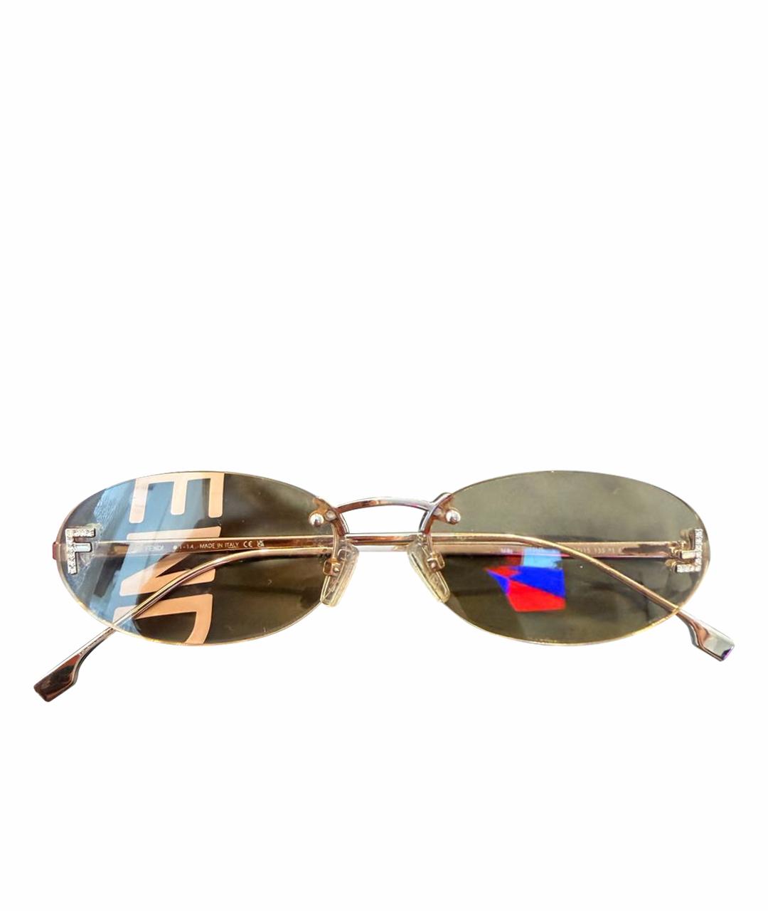 FENDI Бежевые металлические солнцезащитные очки, фото 1