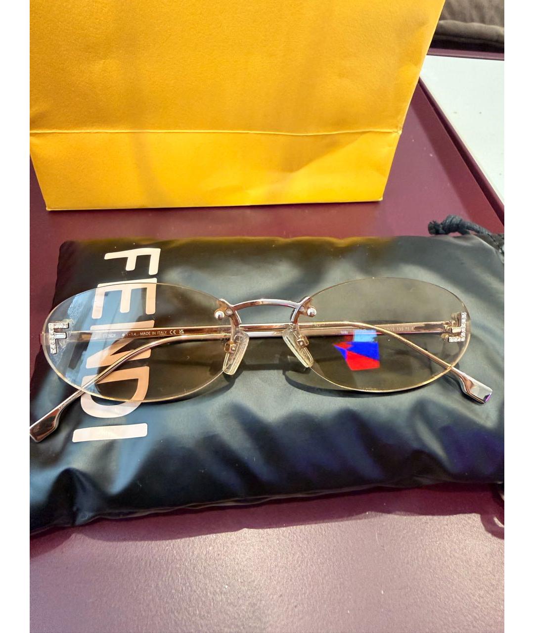 FENDI Бежевые металлические солнцезащитные очки, фото 6