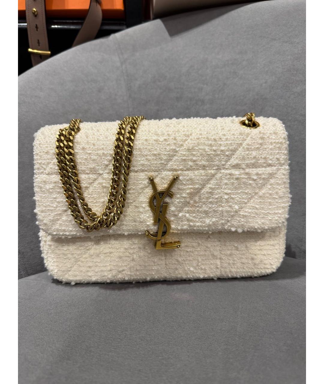 SAINT LAURENT Бежевая твидовая сумка через плечо, фото 7