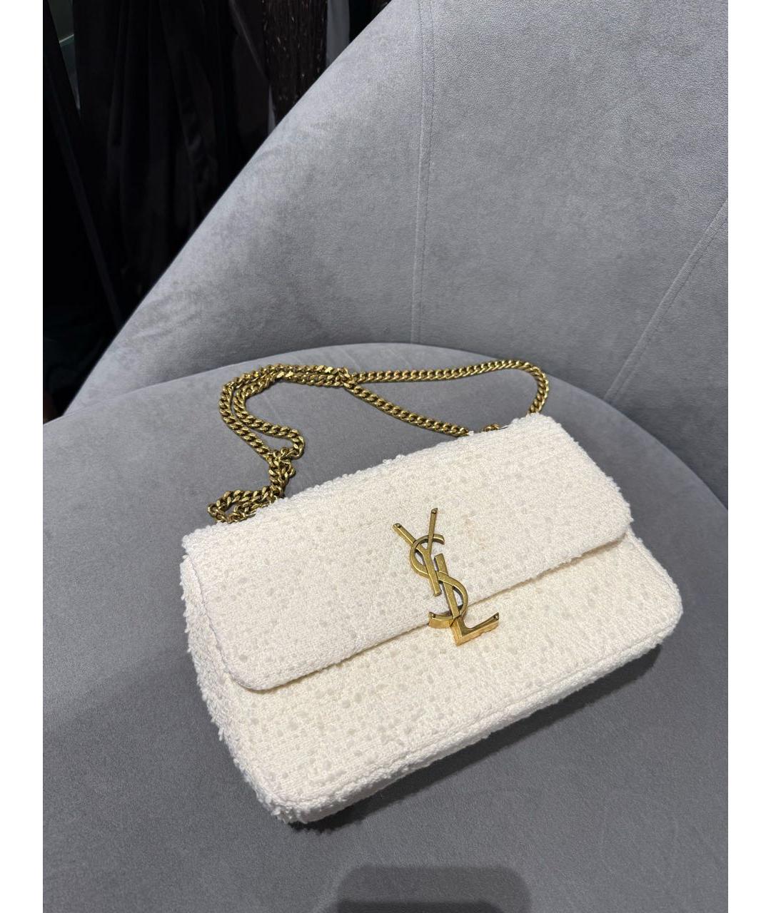 SAINT LAURENT Бежевая твидовая сумка через плечо, фото 3