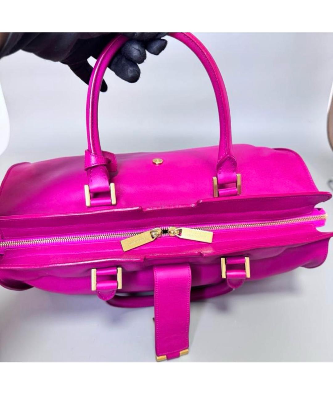 SAINT LAURENT Фуксия кожаная сумка с короткими ручками, фото 5