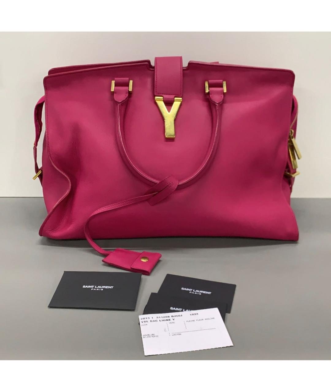 SAINT LAURENT Фуксия кожаная сумка с короткими ручками, фото 8