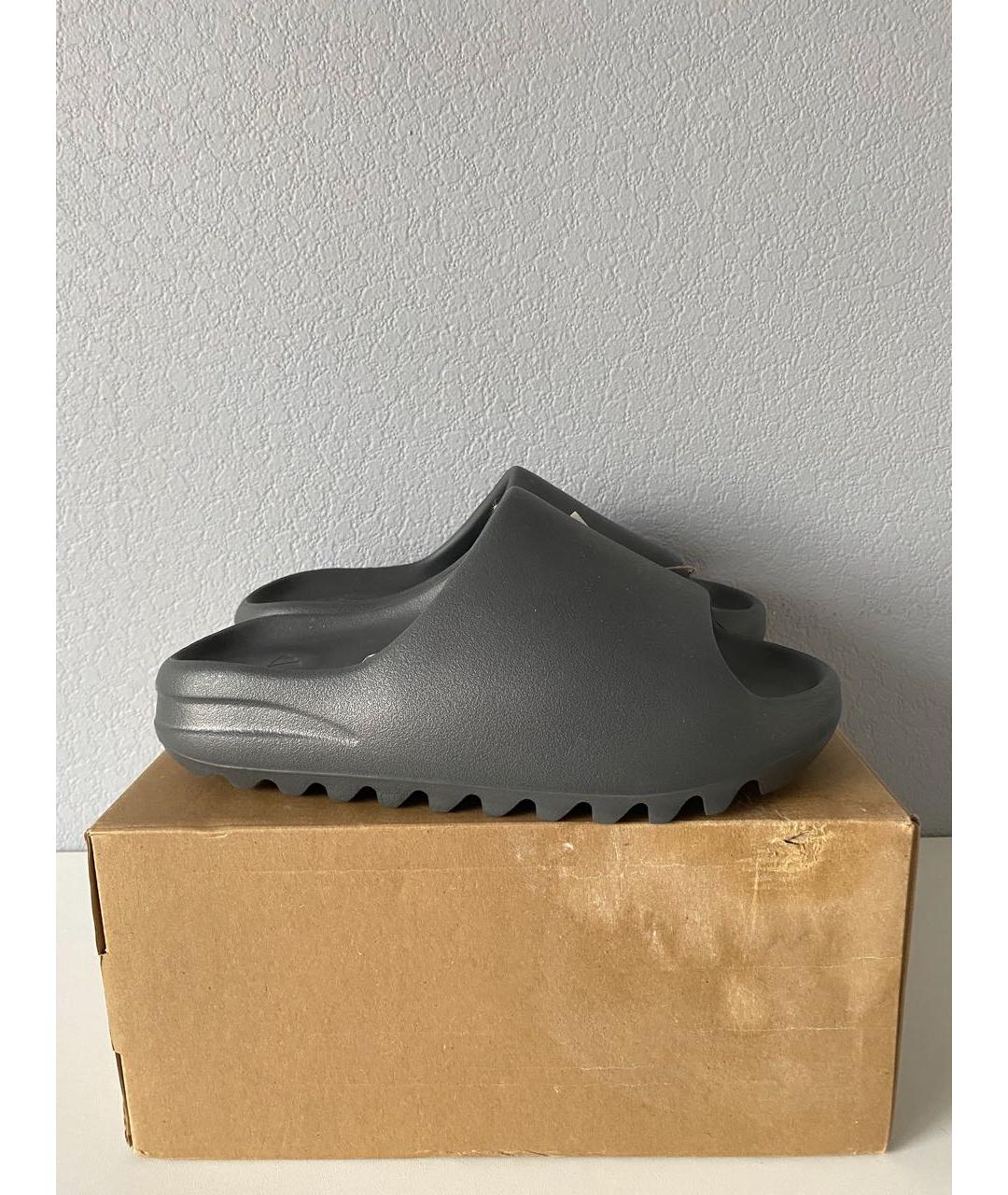 ADIDAS YEEZY Антрацитовые резиновые шлепанцы, фото 4