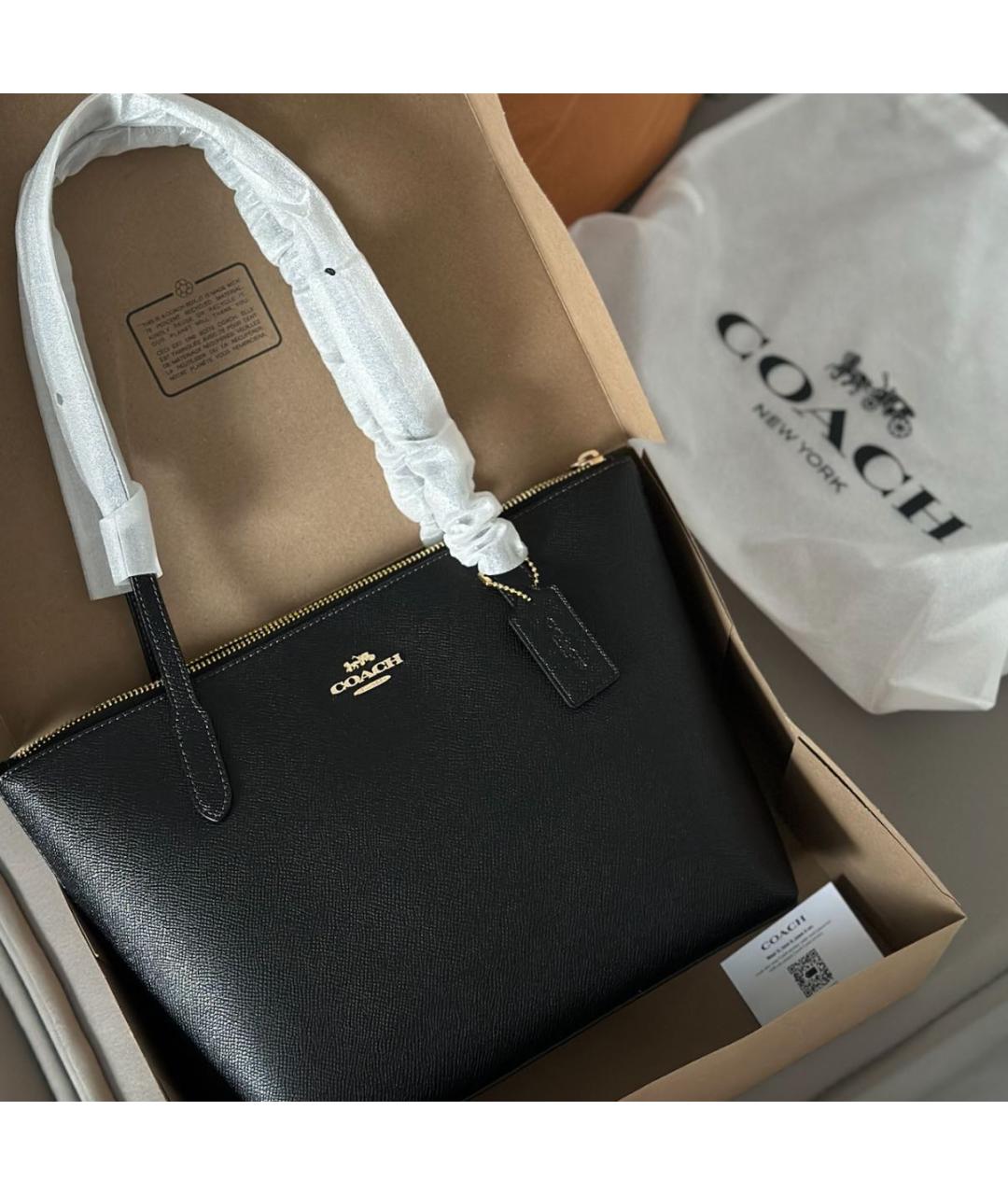 COACH Черная кожаная сумка тоут, фото 6