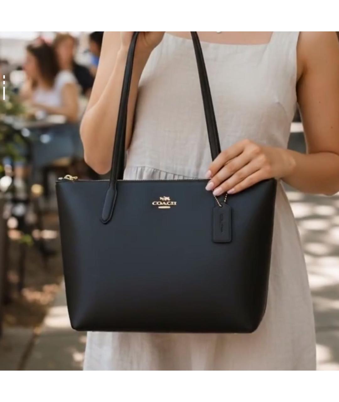 COACH Черная кожаная сумка тоут, фото 5