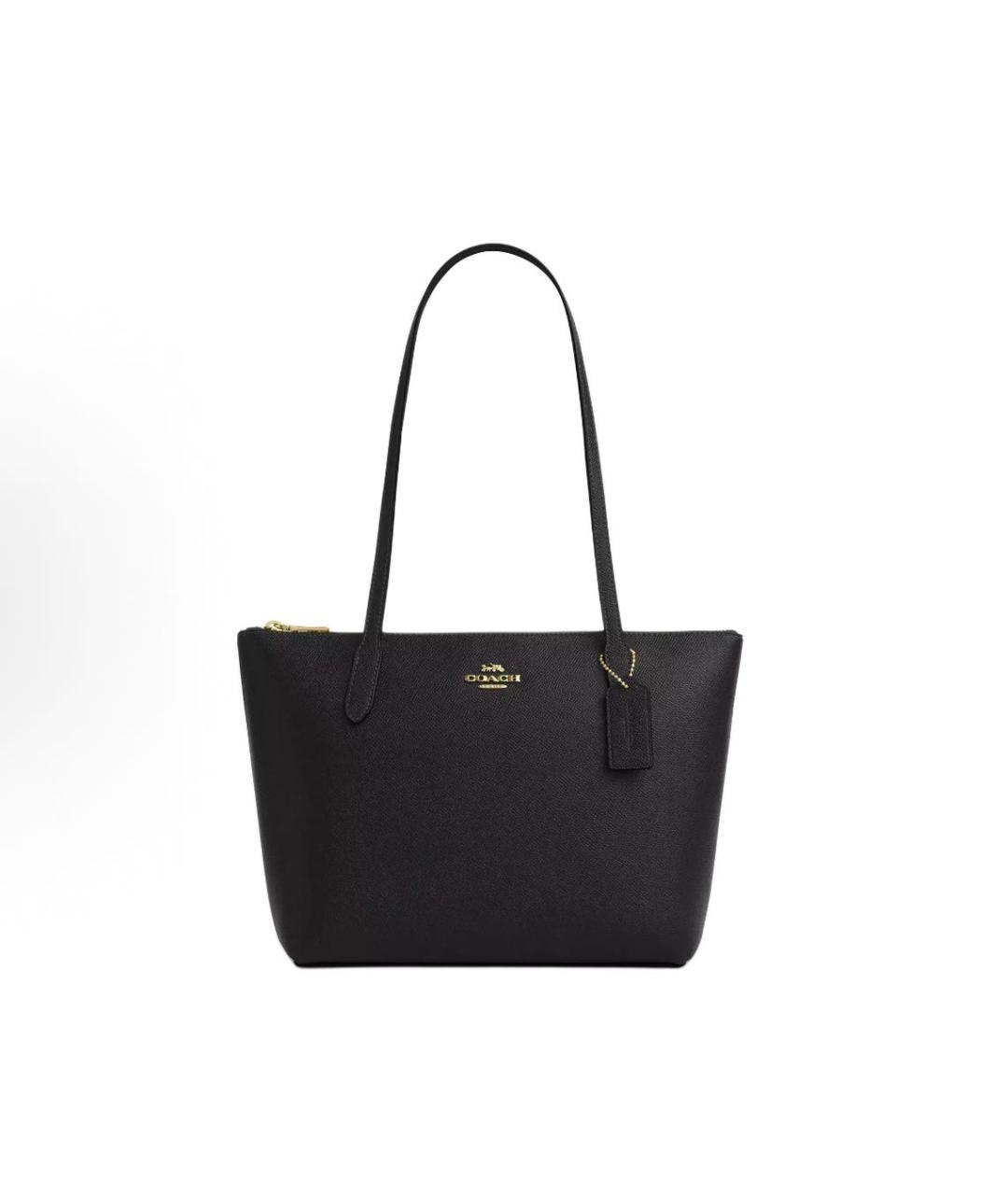 COACH Черная кожаная сумка тоут, фото 7