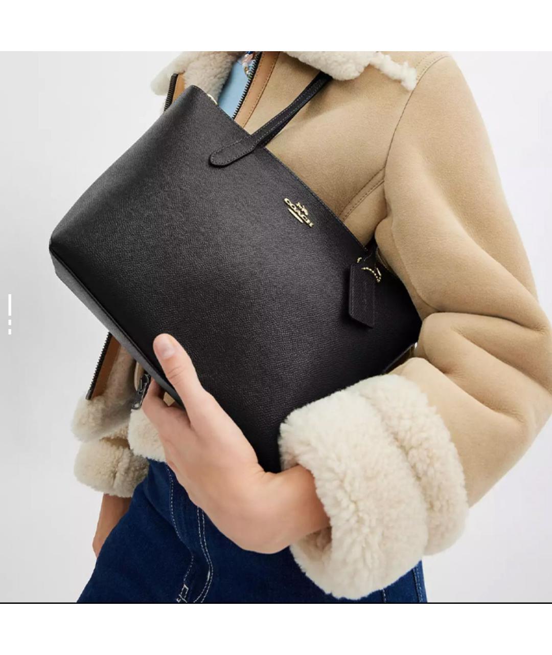 COACH Черная кожаная сумка тоут, фото 4