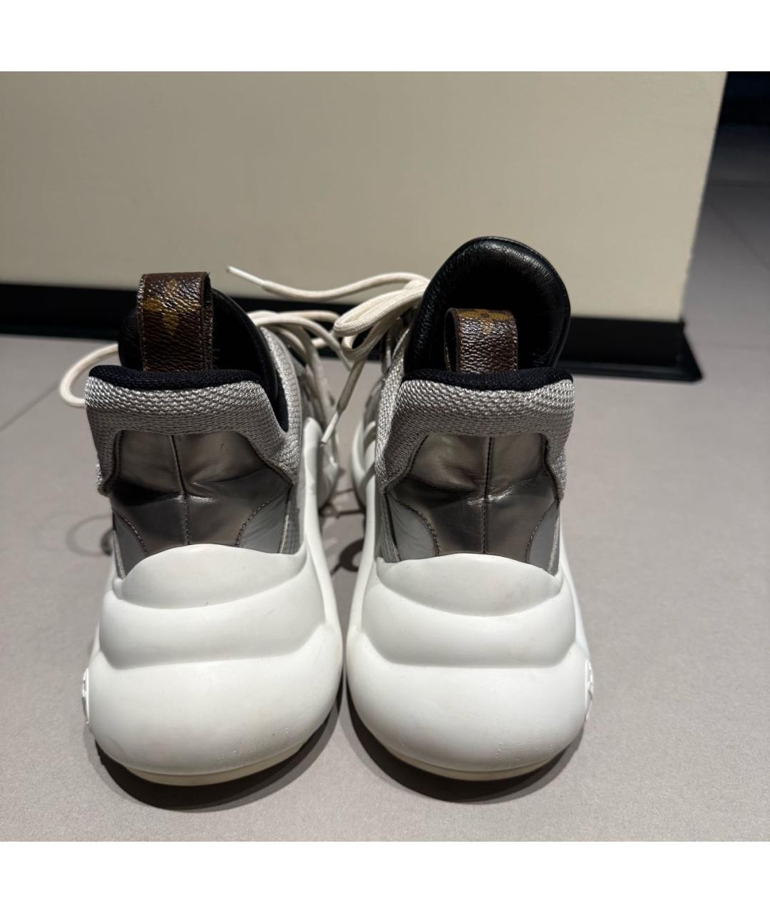 LOUIS VUITTON Серебряные кожаные кроссовки, фото 5