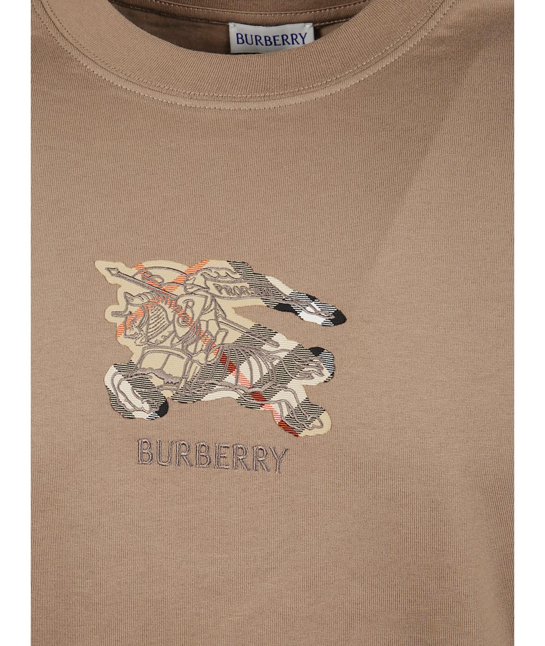 BURBERRY Коричневая хлопковая футболка, фото 2