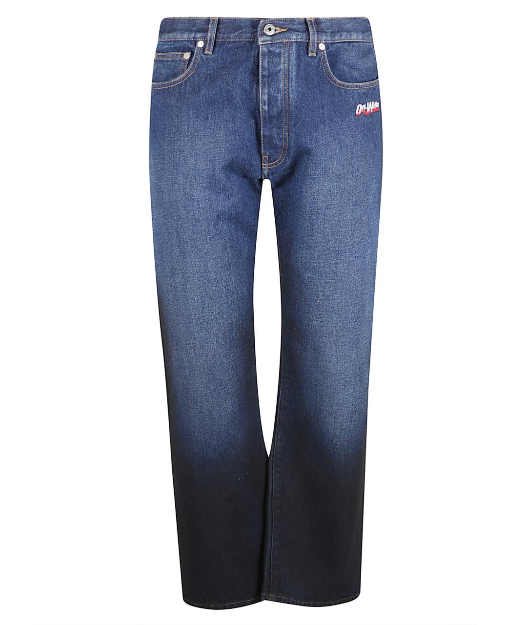 OFF-WHITE Синие хлопковые прямые джинсы, фото 1