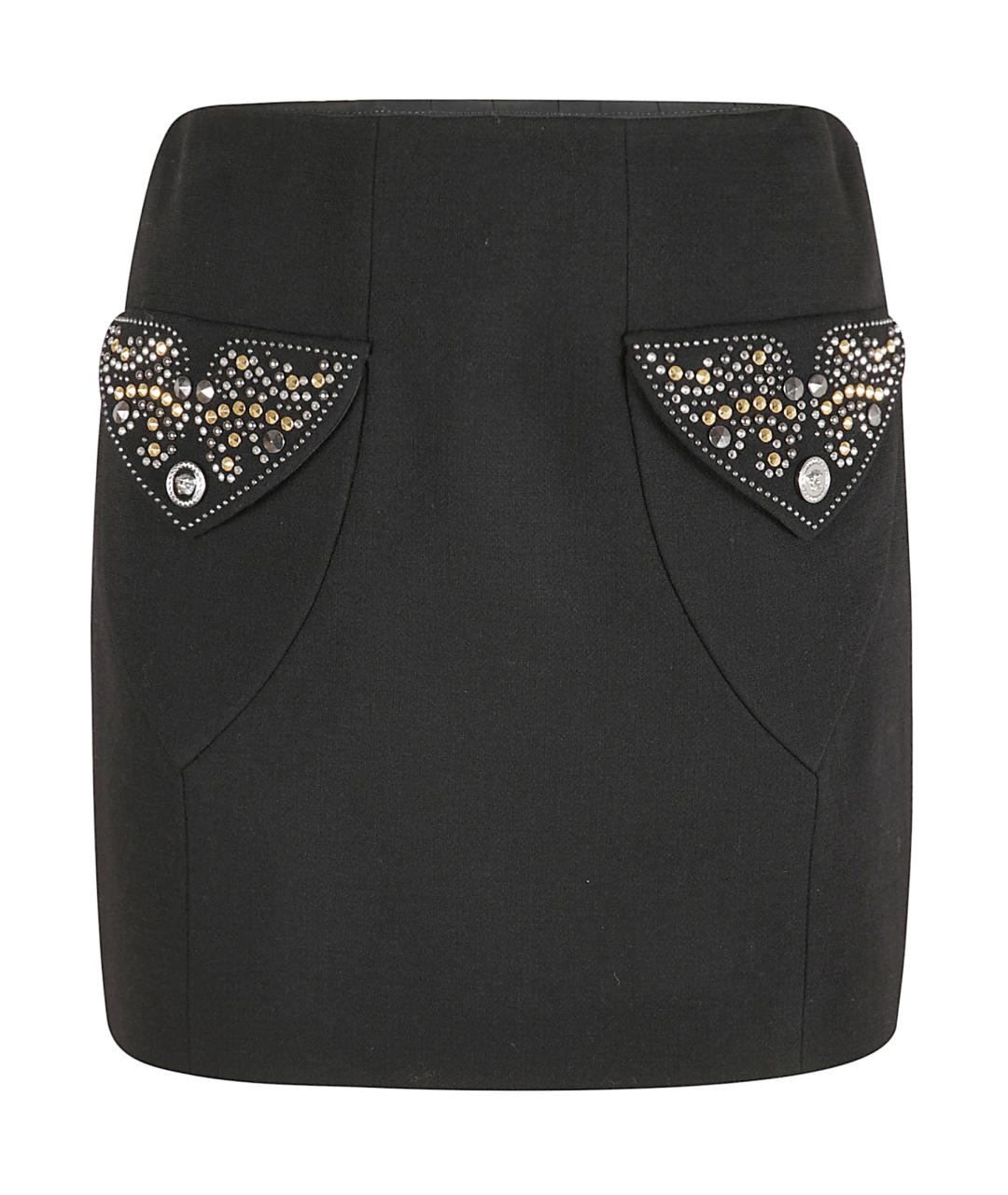 VERSACE Черная шерстяная юбка мини, фото 1