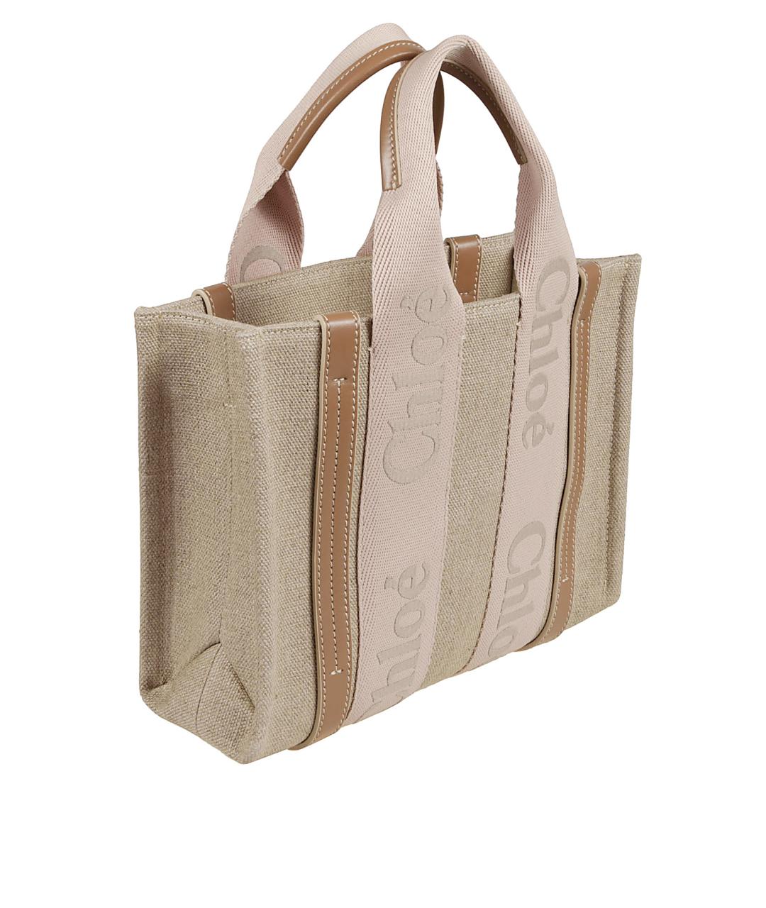 CHLOE Бежевая льняная сумка тоут, фото 3