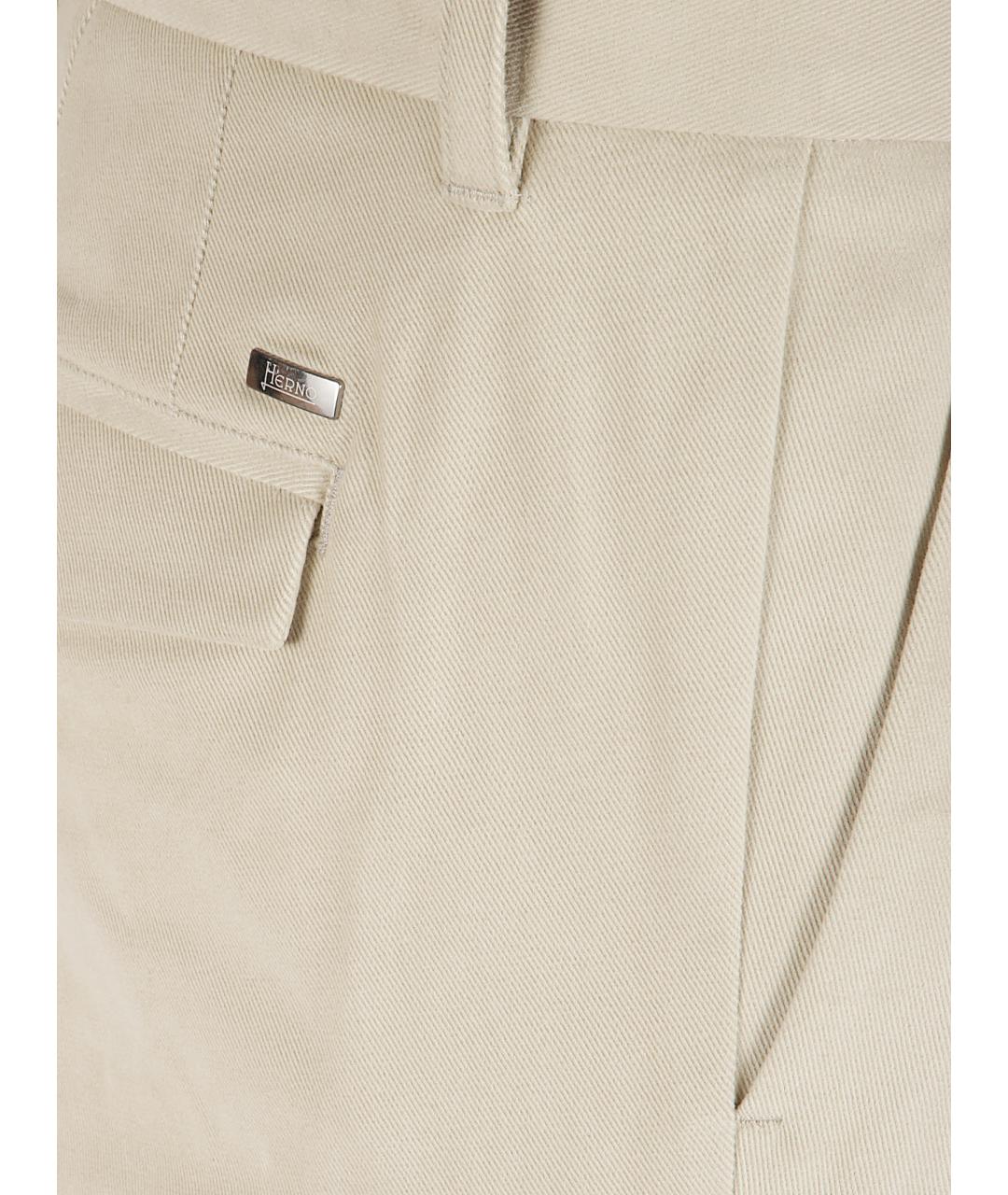 HERNO Бежевые хлопковые повседневные брюки, фото 3