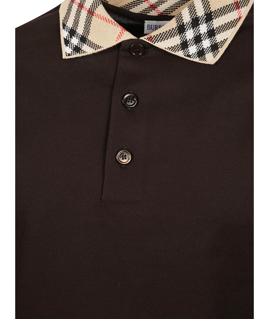 BURBERRY Коричневое хлопковое поло с длинным рукавом, фото 2
