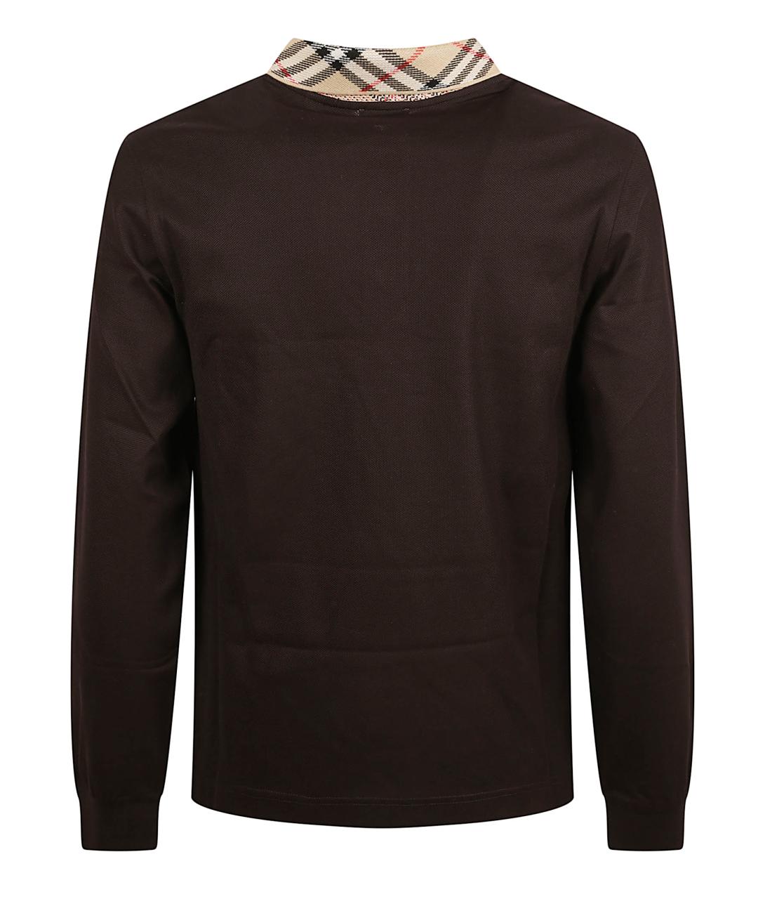 BURBERRY Коричневое хлопковое поло с длинным рукавом, фото 3