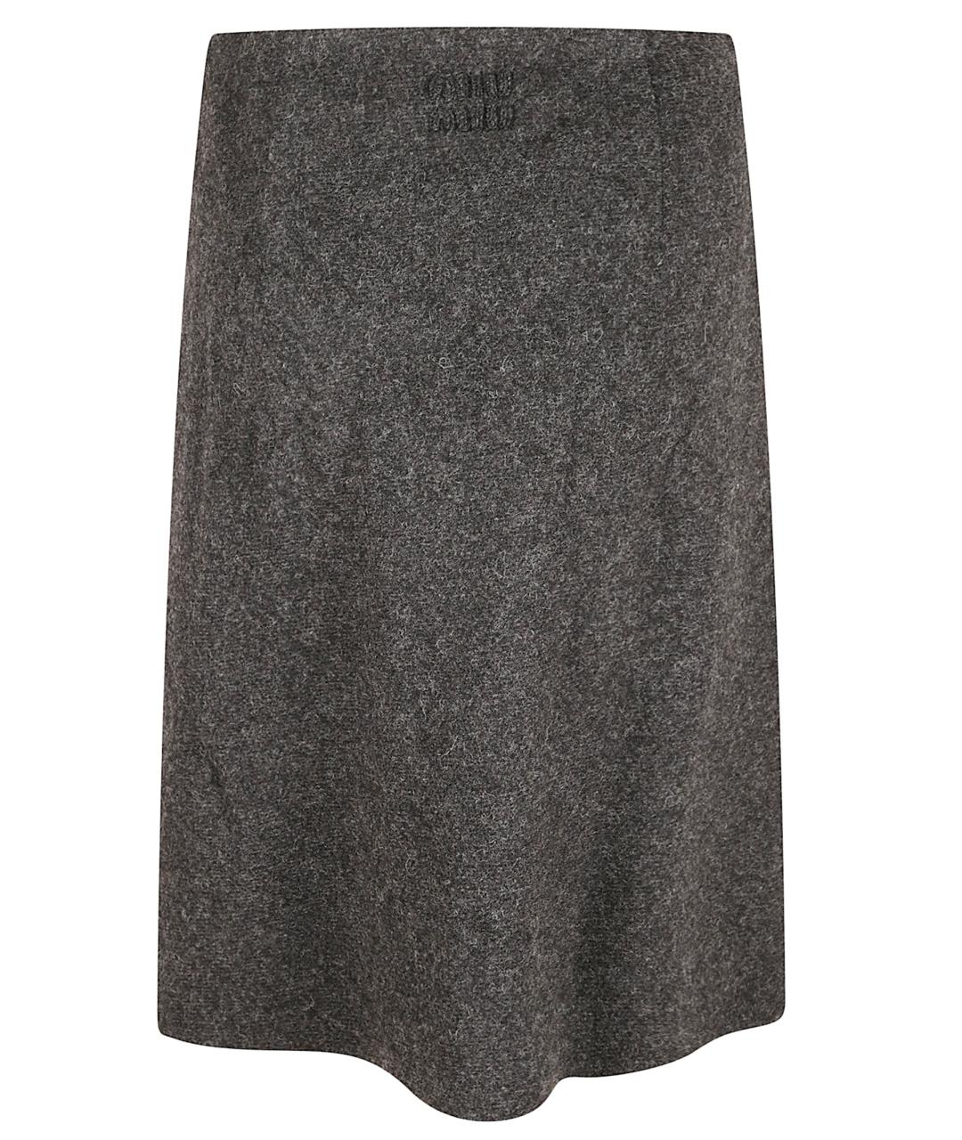 MIU MIU Антрацитовая шерстяная юбка миди, фото 3