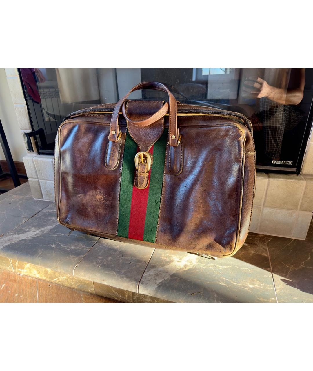 GUCCI Коричневый кожаный чемодан, фото 4