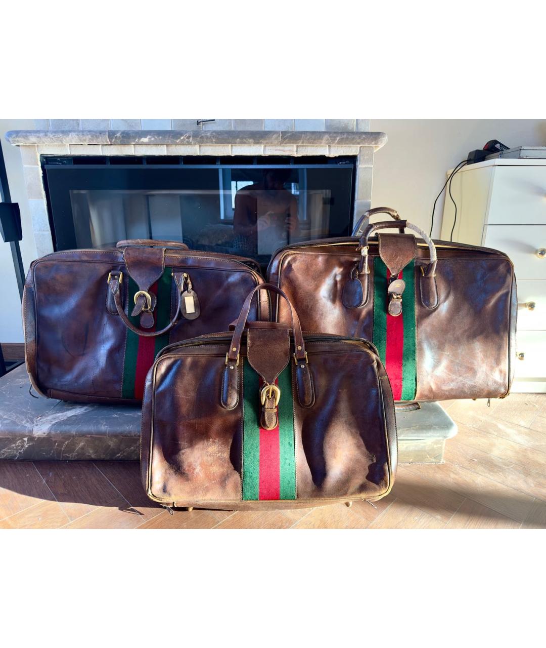 GUCCI Коричневый кожаный чемодан, фото 7