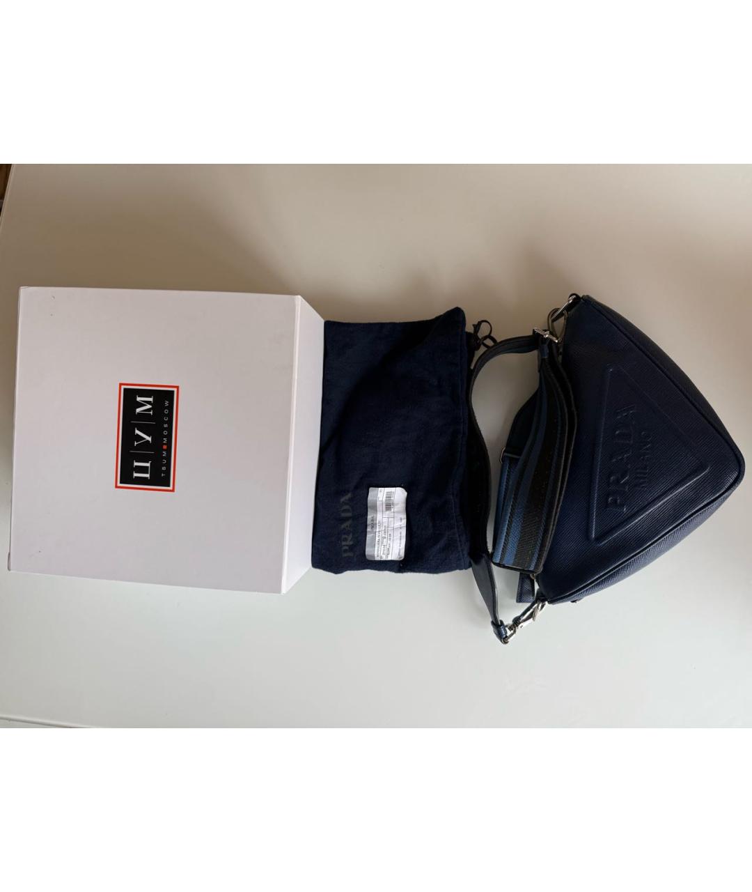 PRADA Темно-синяя кожаная сумка на плечо, фото 2