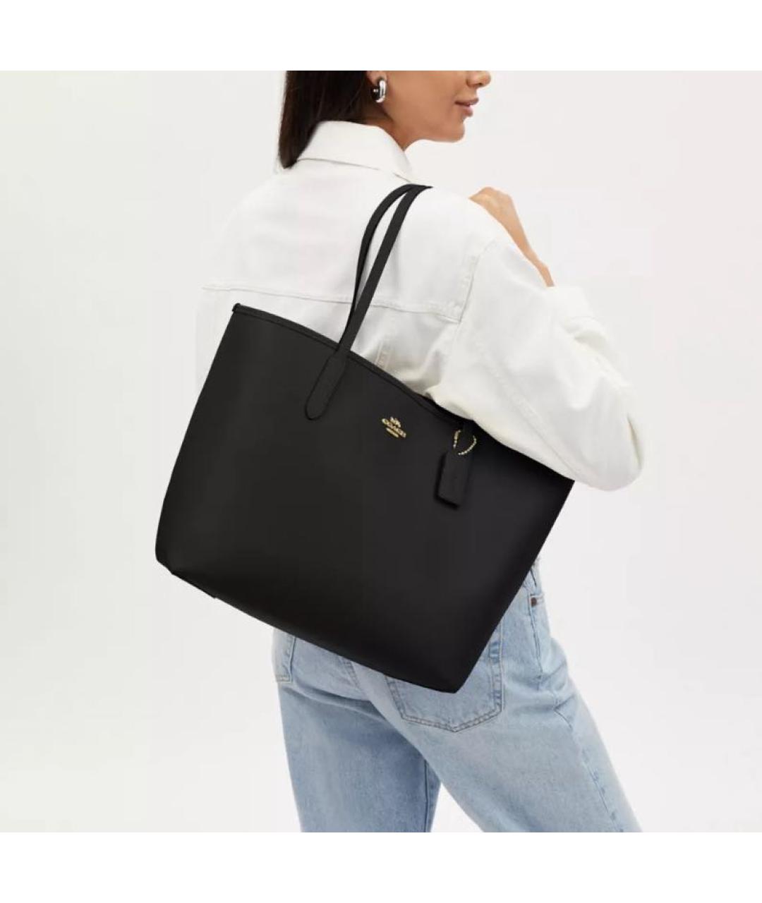 COACH Черная кожаная сумка тоут, фото 4