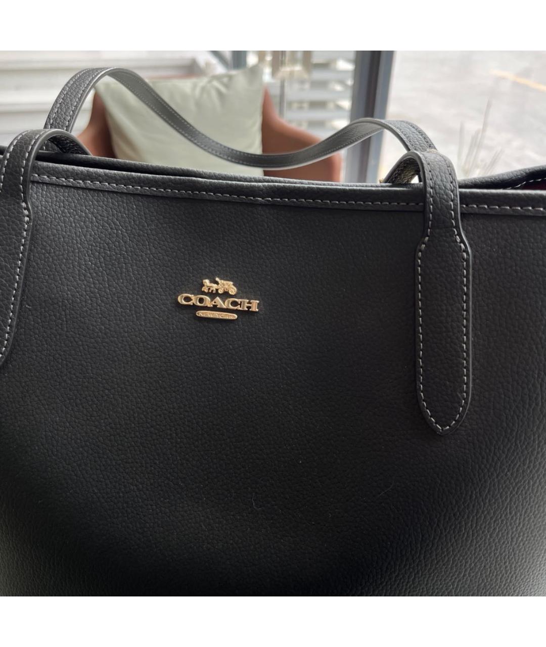 COACH Черная кожаная сумка тоут, фото 6