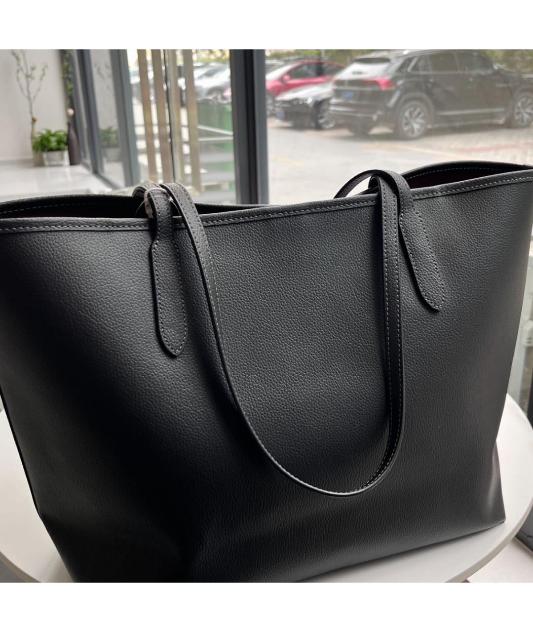 COACH Черная кожаная сумка тоут, фото 7