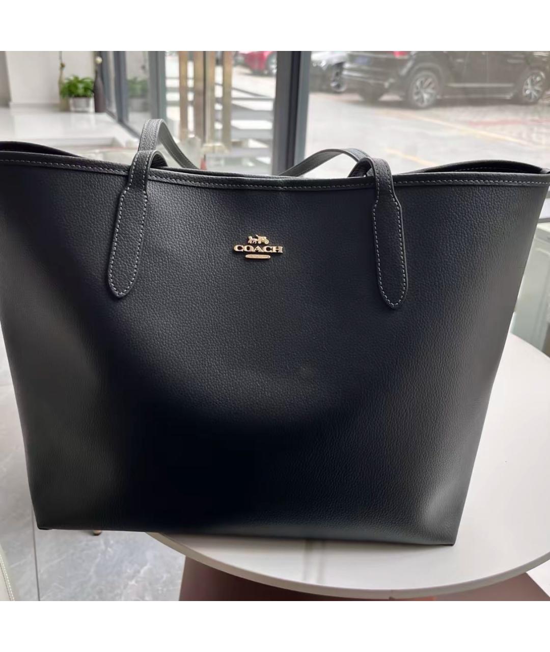 COACH Черная кожаная сумка тоут, фото 5