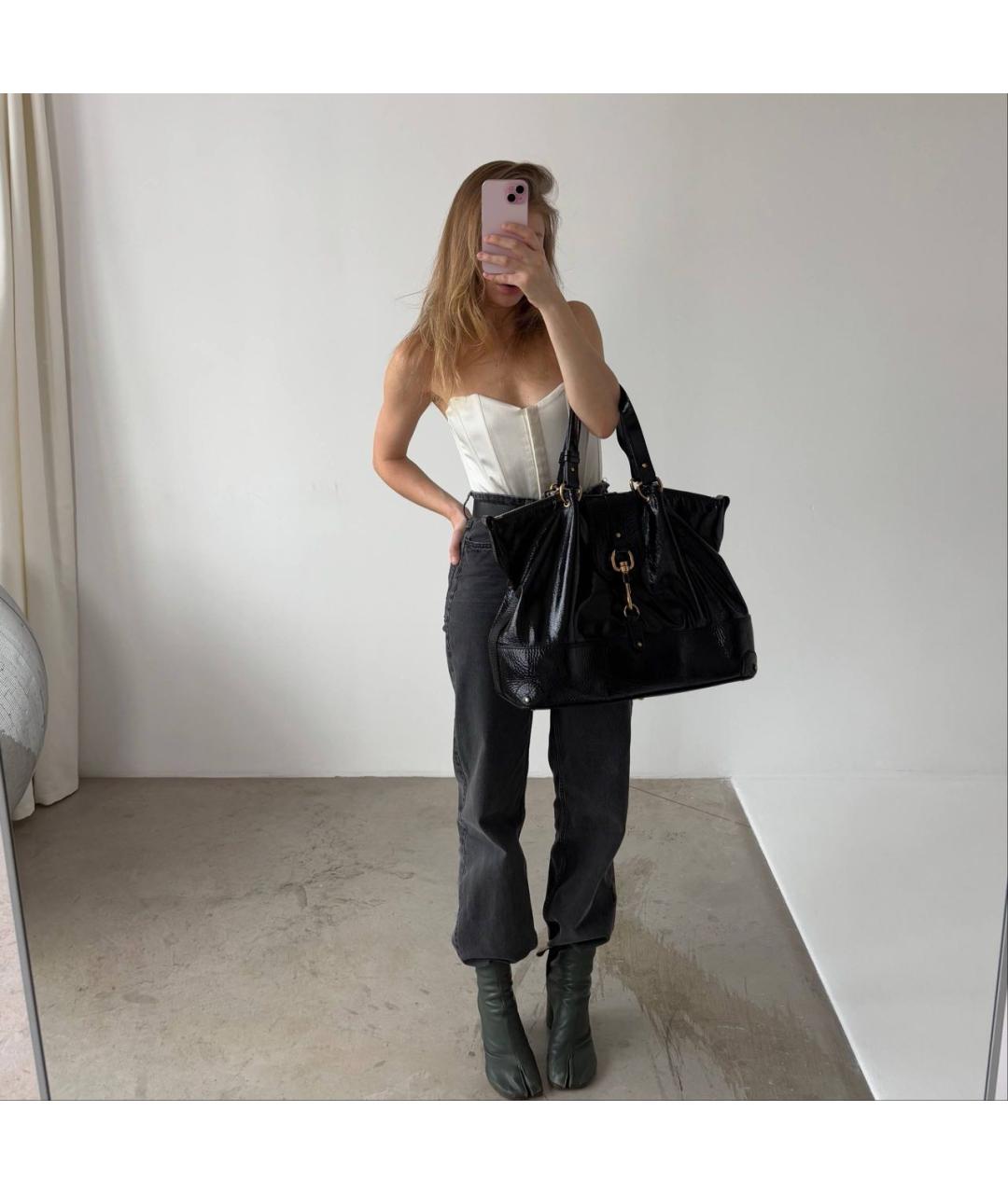 CHLOE Черная сумка тоут из лакированной кожи, фото 4