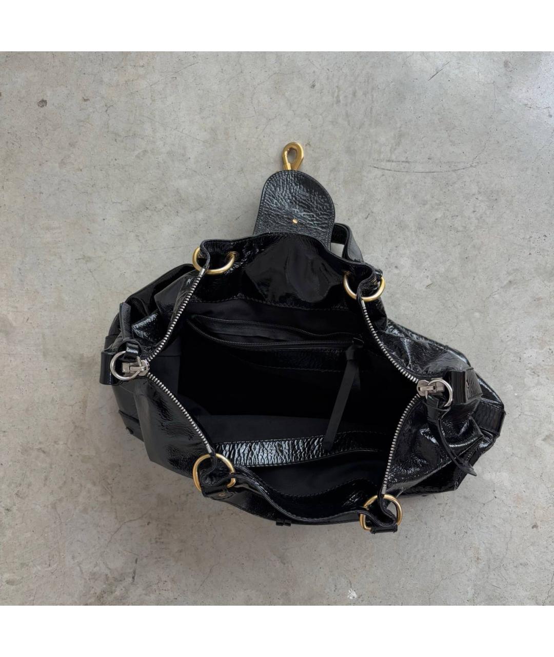 CHLOE Черная сумка тоут из лакированной кожи, фото 6