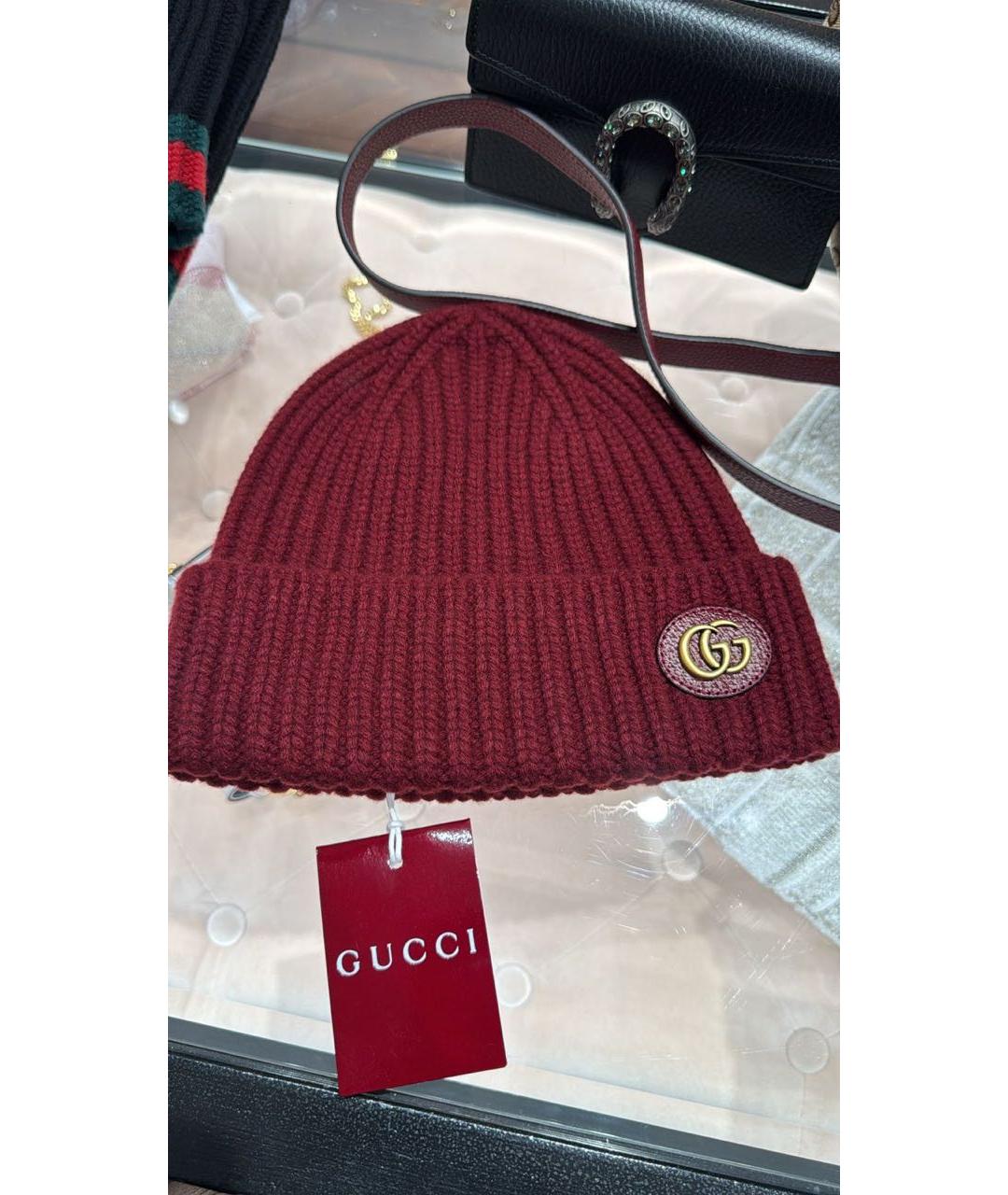 GUCCI Бордовая шерстяная шапка, фото 4