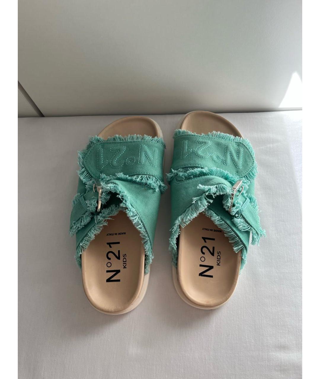 NO. 21 Бирюзовые текстильные сандалии и шлепанцы, фото 3