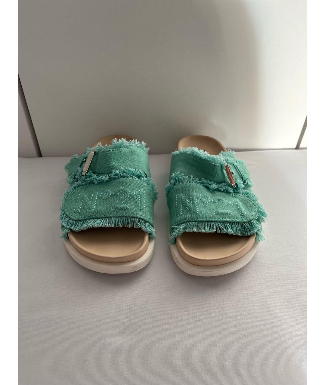 NO. 21 Бирюзовые текстильные сандалии и шлепанцы, фото 2