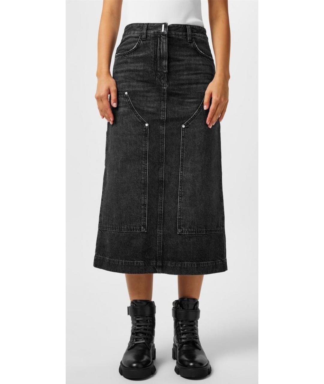 GIVENCHY Антрацитовая хлопковая юбка миди, фото 5