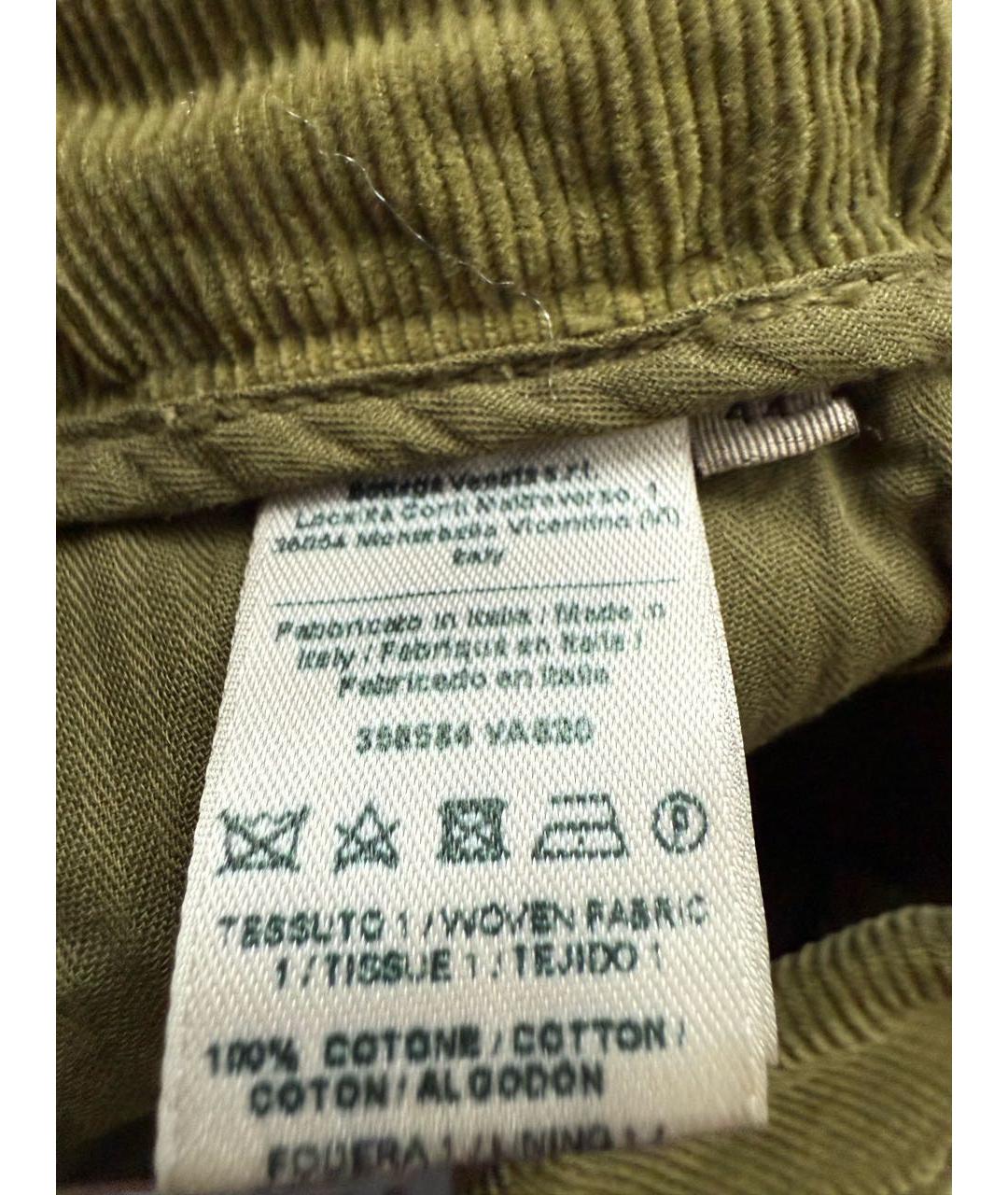BOTTEGA VENETA Хаки хлопко-эластановые прямые брюки, фото 4