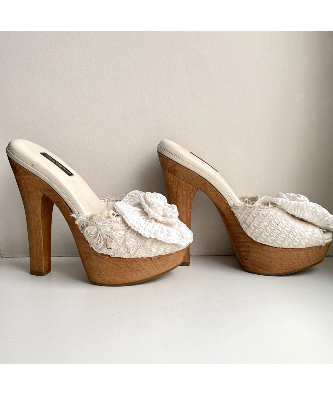 DOLCE&GABBANA Белые кожаные мюли, фото 2