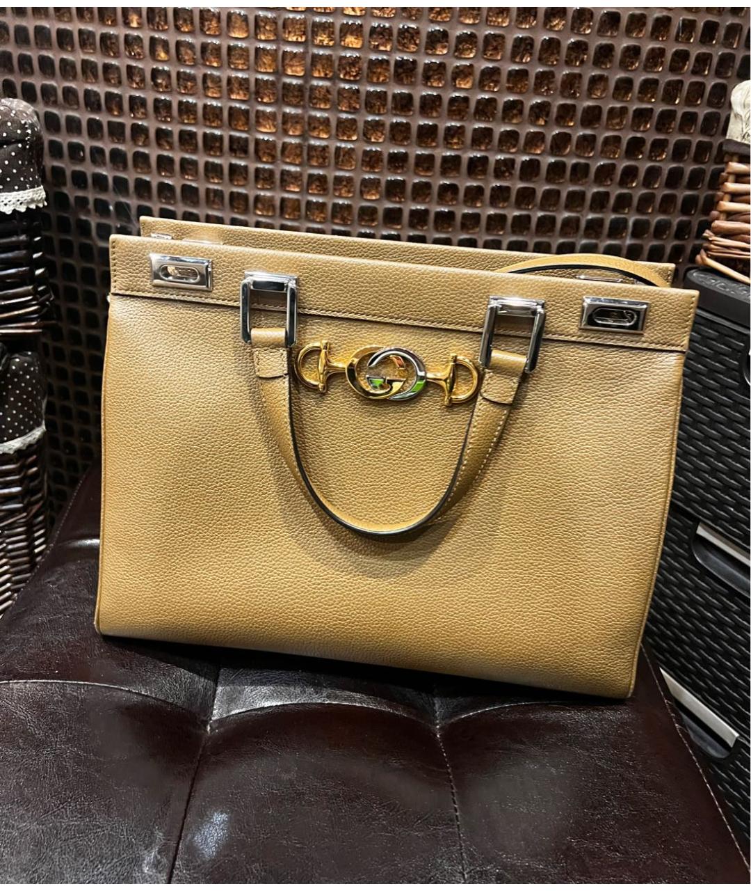 GUCCI Бежевая кожаная сумка с короткими ручками, фото 8