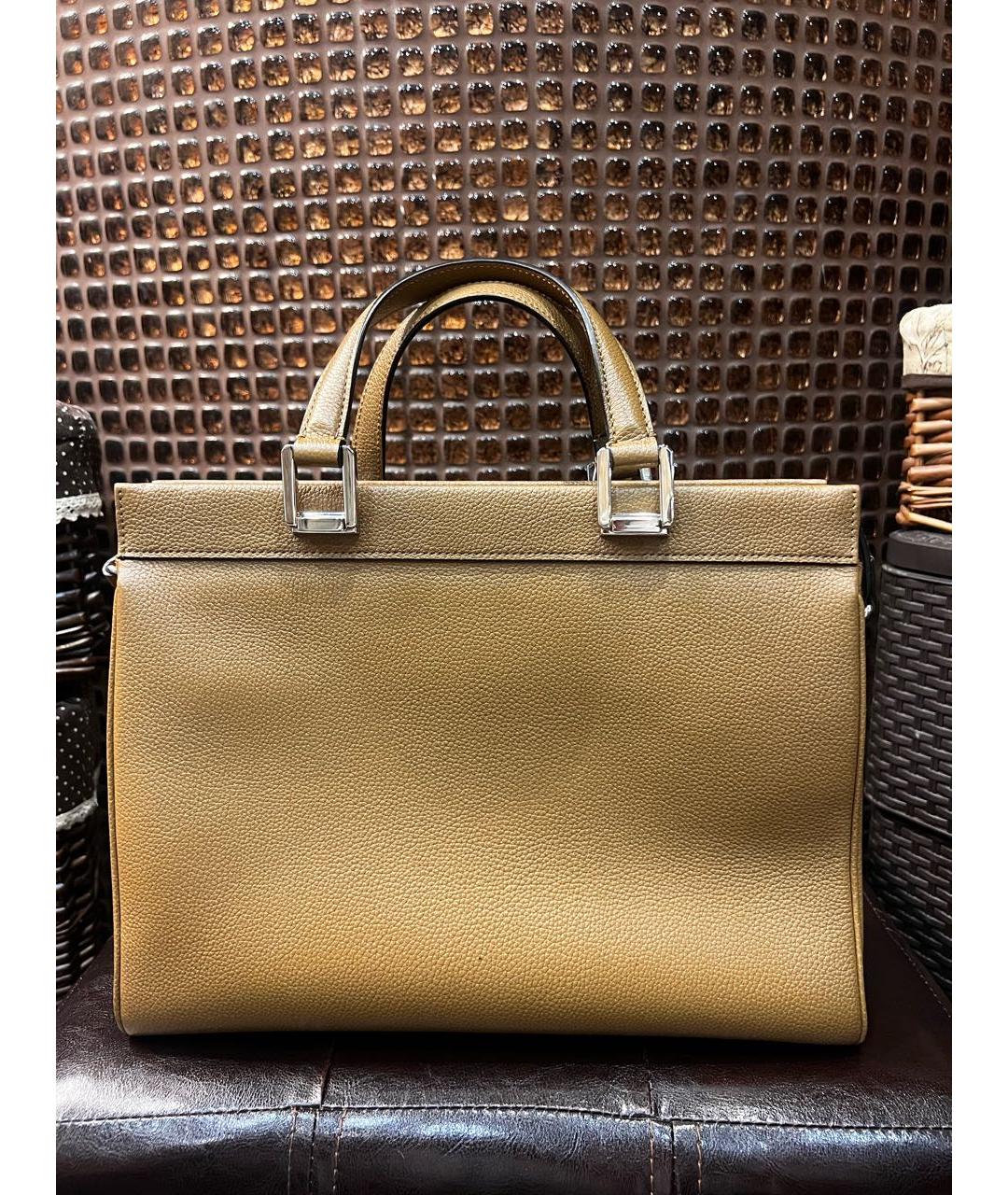 GUCCI Бежевая кожаная сумка с короткими ручками, фото 3