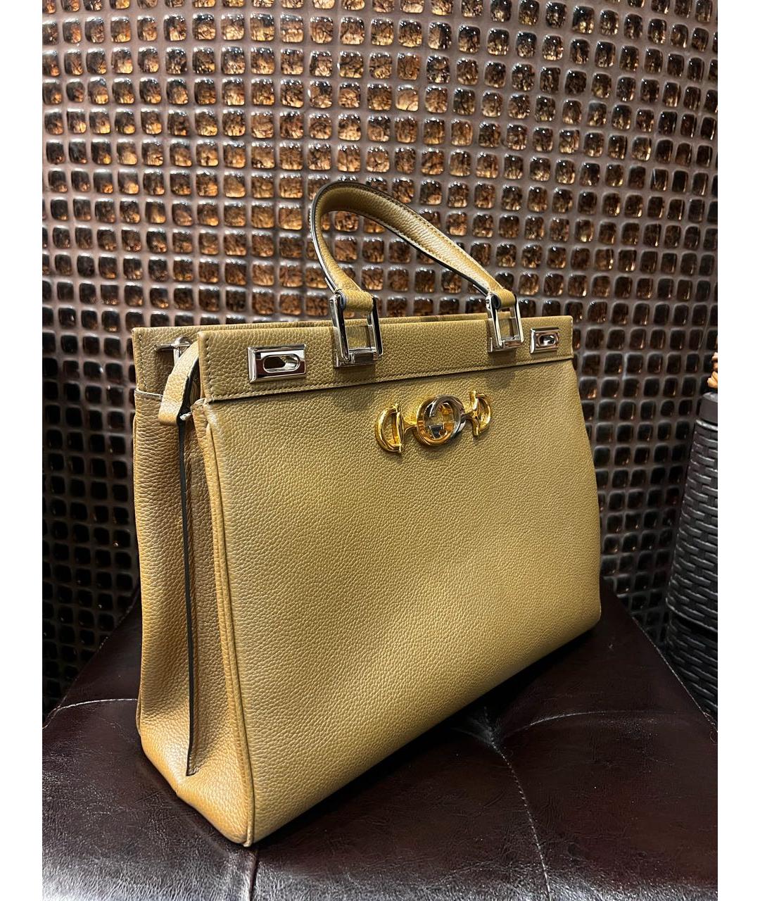 GUCCI Бежевая кожаная сумка с короткими ручками, фото 2