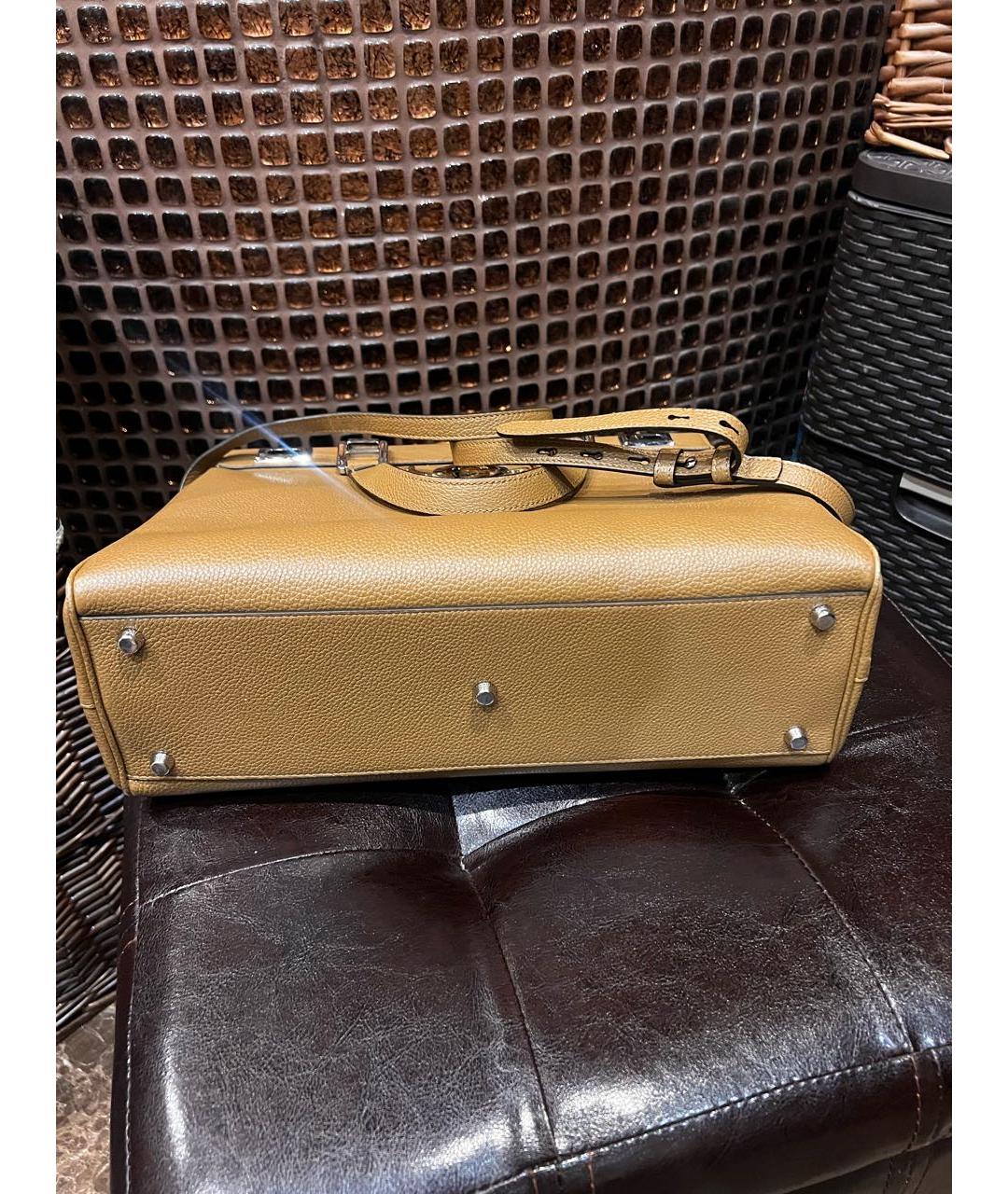 GUCCI Бежевая кожаная сумка с короткими ручками, фото 6